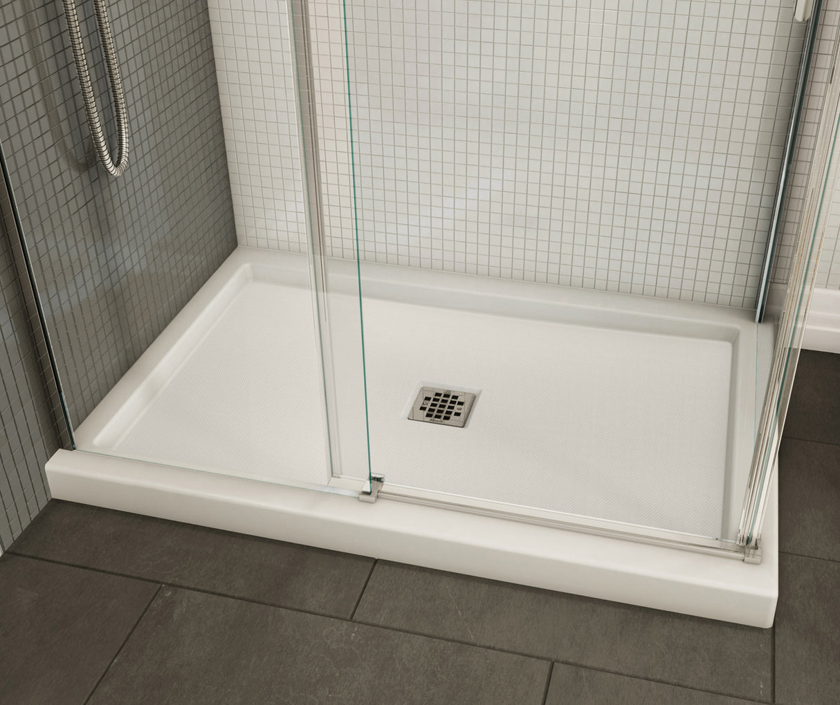 MAAX 420003-542-001-100 B3Square 4836 Acrylic Corner Left Shower Base in White with Anti-slip Bottom with Center Drain