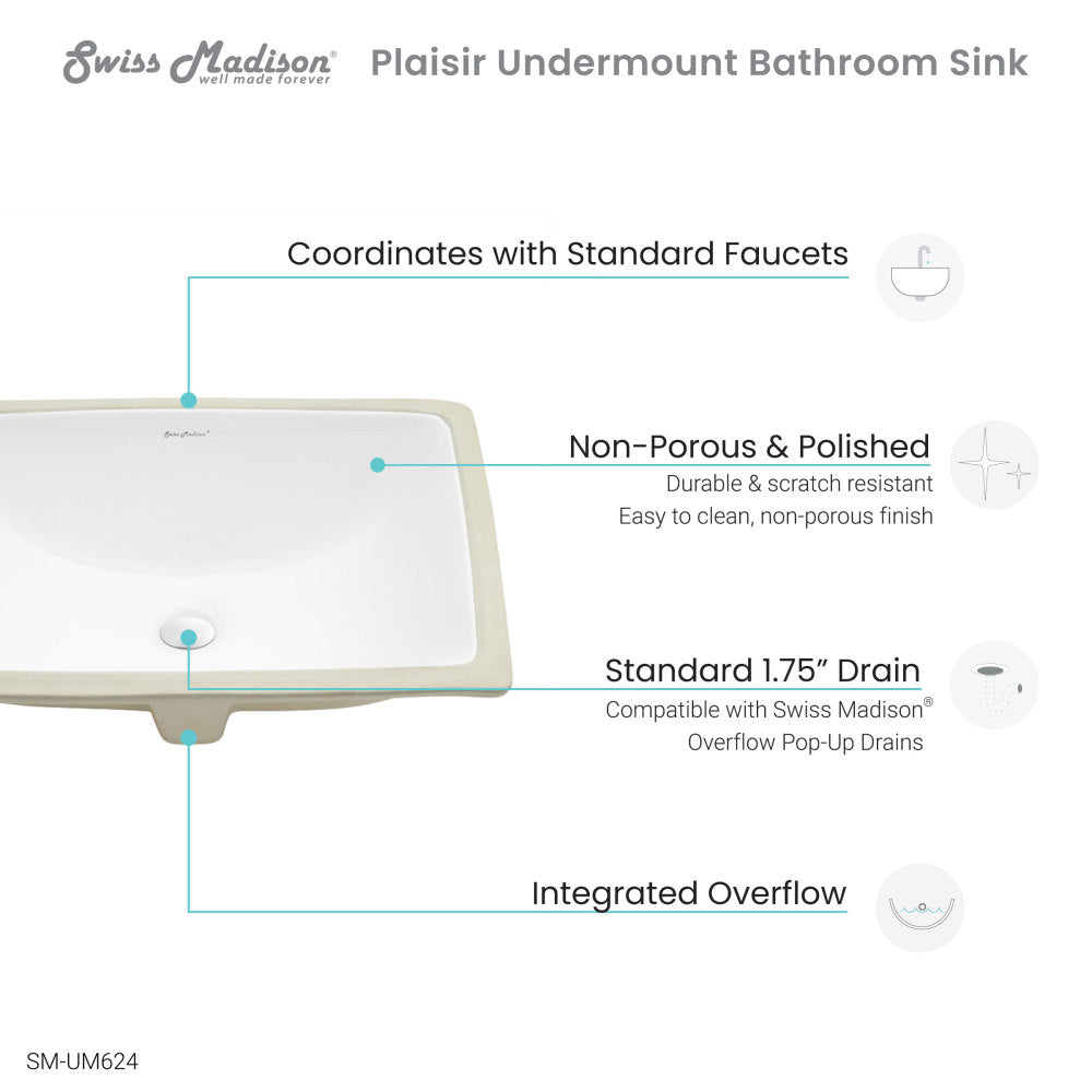 Plaisir 18.5 Rectangular Under-Mount Bathroom Sink