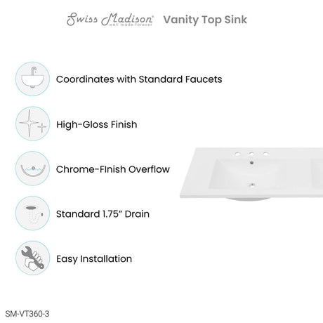 60 inch Vanity Top Bathroom Sink with 3 Holes