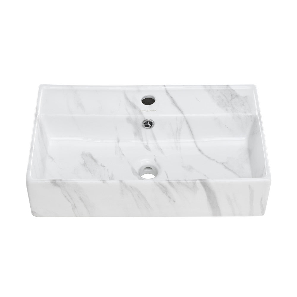 Claire 22" Rectangle Wall-Mount Bathroom Sink in White Marble