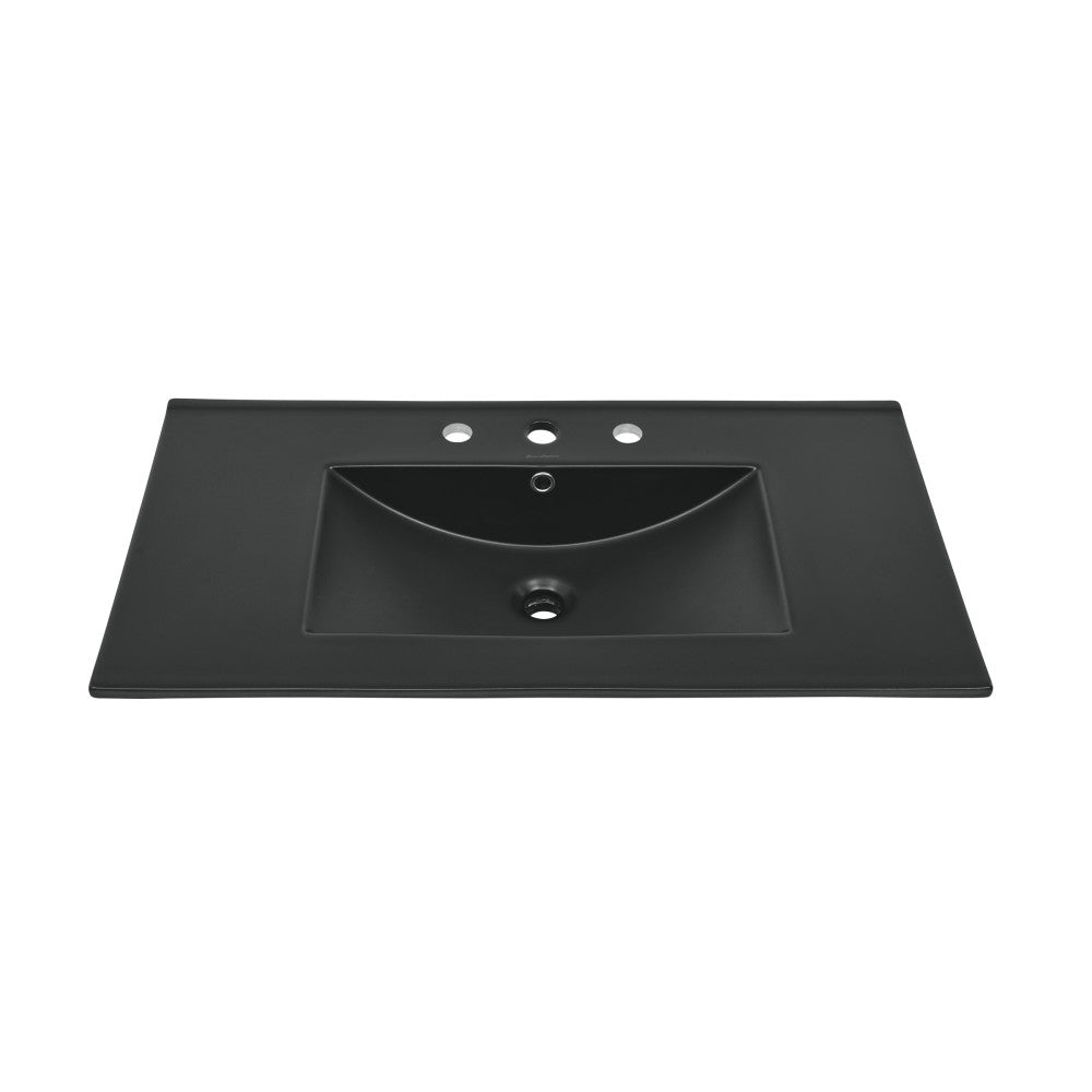 36 inch Ceramic Vanity Sink Top in Matte Black with 3 Holes