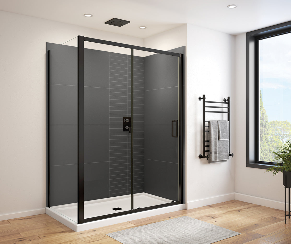 MAAX 135237-900-340-000 Connect Pro 55 ½-57 x 76 in. 6mm Sliding Shower Door for Alcove Installation with Clear glass in Matte Black