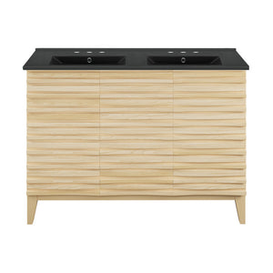 Cascade 48 in. Natural Oak, Double Basin Bathroom Vanity With Black, 3-Hole Ceramic Sink Top