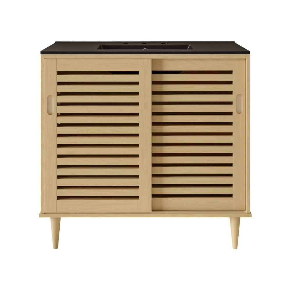 Delice 36" Freestanding Bathroom Vanity in Natural Oak with Black 3-Hole Widespread Sink Top