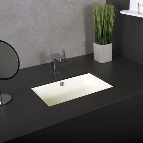DAX Ceramic Square Single Bowl Undermount Bathroom Basin, Ivory BSN-202C-I
