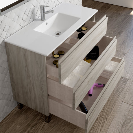 DAX Costa Engineered Wood Vanity Cabinet and Porcelain Basin, Pine and Onyx DAX-COS014012-ONX