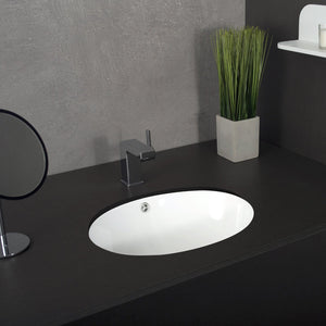 DAX Ceramic Oval Single Bowl Undermount Bathroom Basin, White BSN-100