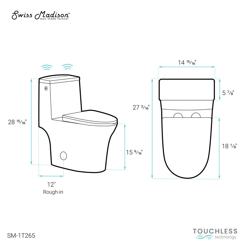 Hugo One-Piece Elongated Toilet Dual-Flush 1.1/1.6 gpf, Touchless