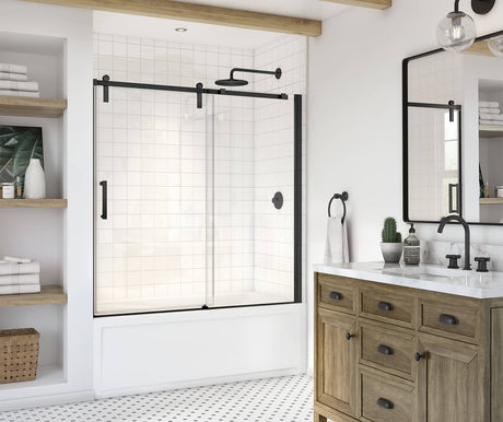 MAAX 137682-900-340-000 Outback 55 ¼ - 58 1/2 x 57 in. 8mm Sliding Tub Door for Alcove Installation with Clear glass in Matte Black