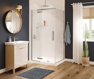MAAX 133302-900-305-000 Link Curve Rectangular 42 x 34 x 75 in. 8mm Pivot Shower Door for Corner Installation with Clear glass in Brushed Nickel