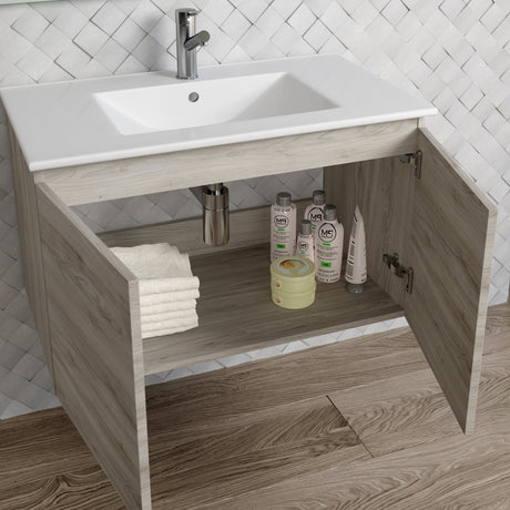 DAX Malibu Engineered Wood and Porcelain Onix Basin with Vanity Cabinet, 32", Pine DAX-MAL013212-ONX