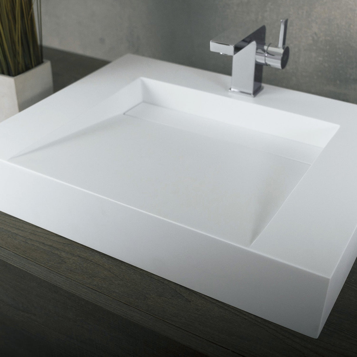 DAX Solid Surface Rectangular Single Bowl Wall Mount Bathroom Basin, Matte White DAX-AB-1379