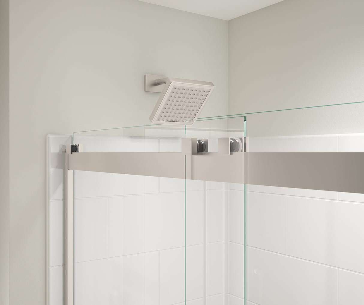 MAAX 135694-900-305-000 Revelation Square 56-59 x 70 ½-73 in. 8mm Bypass Shower Door for Alcove Installation with Clear glass in Brushed Nickel