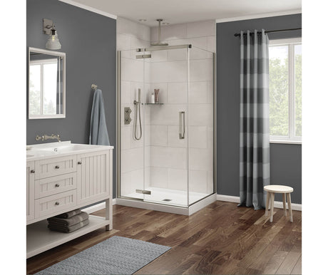 MAAX 136330-900-305-000 Link Rectangular 42 x 34 x 75 in. 8mm Pivot Shower Door for Corner Installation with Clear glass in Brushed Nickel