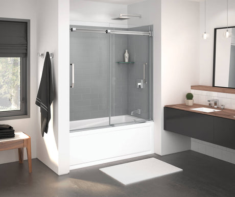 MAAX 138760-900-084-000 Inverto 56-59 x 55 ½-59 in. 8mm Bypass Tub Door for Alcove Installation with Clear glass in Chrome