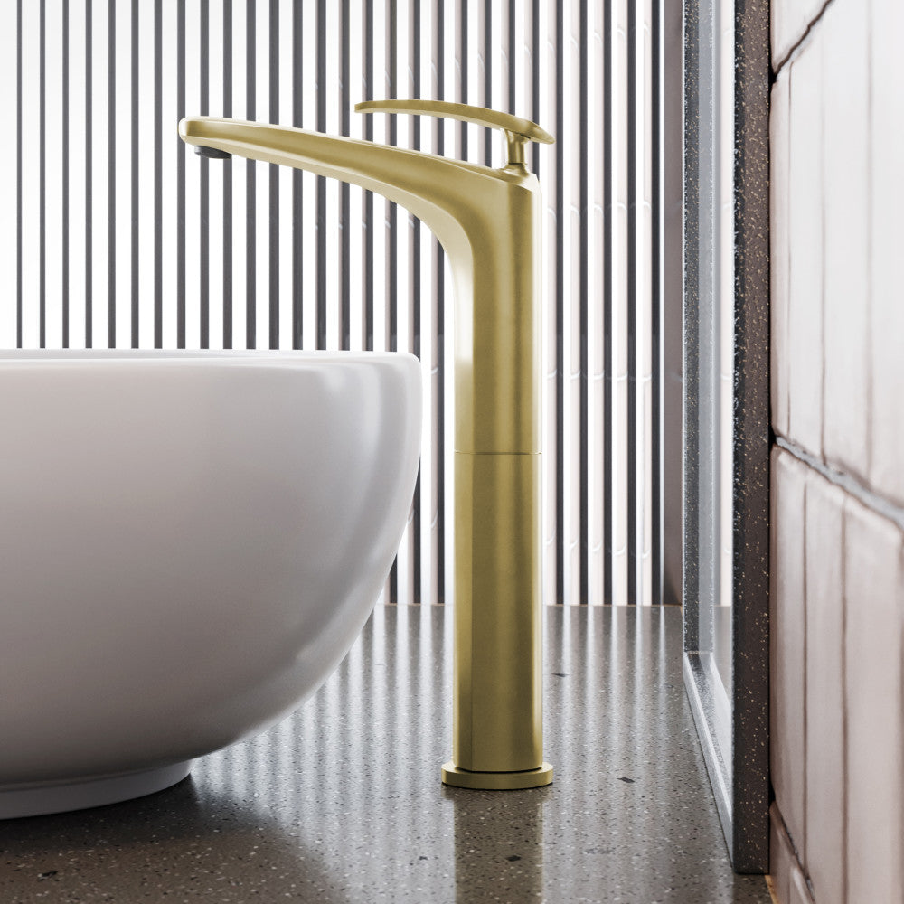 Sublime Single Hole, Single-Handle, High Arc Bathroom Faucet in Brushed Gold