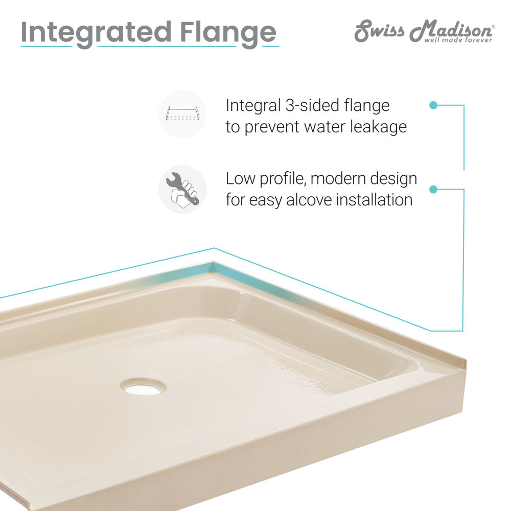 Voltaire 60 x 36 Single-Threshold, Center Drain, Shower Base in Biscuit