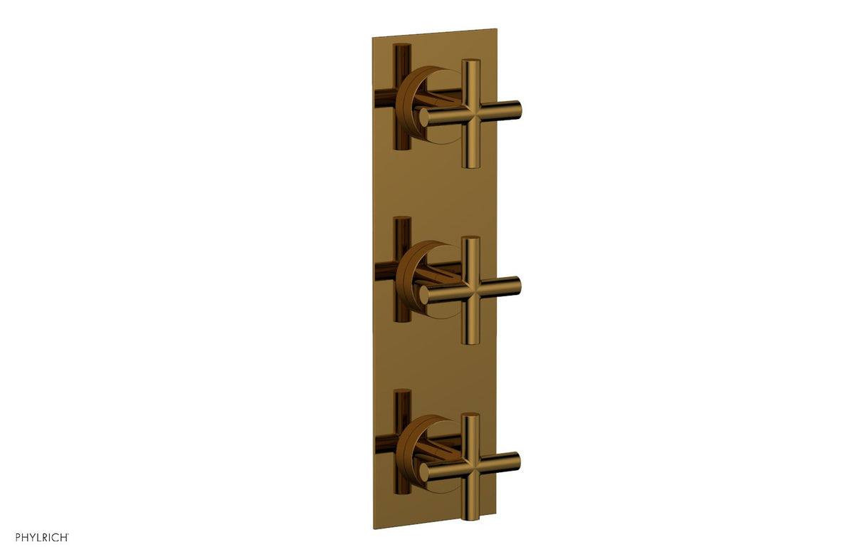 Phylrich 4-029-002 TRANSITION - 3/4" Thermostatic Valve with Two Volume Control, Cross Handles 4-029 - French Brass