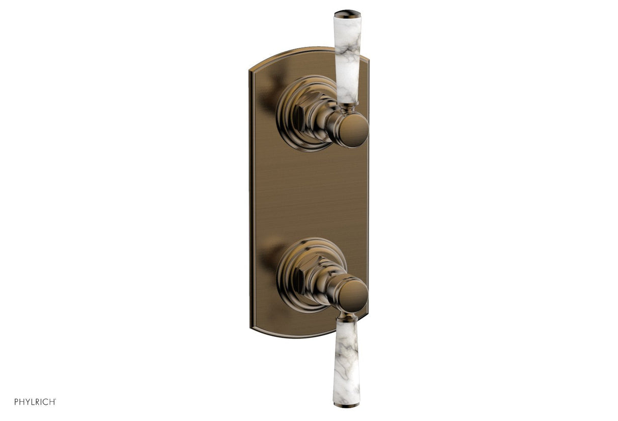 Phylrich 4-155-047X031 HEX TRADITIONAL / HENRI 1/2" Thermostatic Valve with Volume Control or Diverter - White Marble Handles 4-155 - Antique Brass