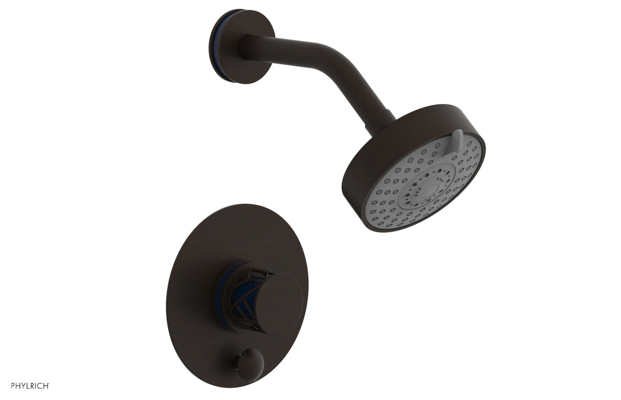 Phylrich 4-677-11BX044 JOLIE Pressure Balance Shower and Diverter Set (Less Spout), Round Handle with "Navy Blue" Accents 4-677 - Antique Bronze