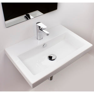 Rectangular White Ceramic Drop In or Wall Mounted Bathroom Sink