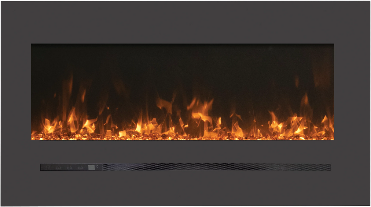 Amantii WM-FML-48-5523-STL Wall Mount / Flush Mount - 48" Electric Fireplace with a Steel Surround and Glass Media