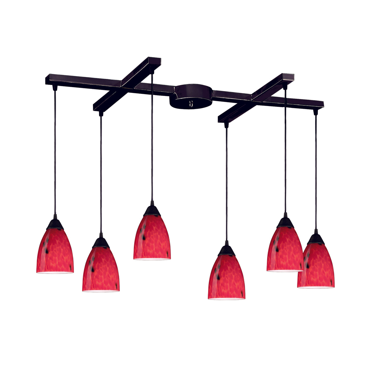 Elk 406-6FR Classico 17'' Wide 6-Light Pendant - Dark Rust with Fire Red Glass