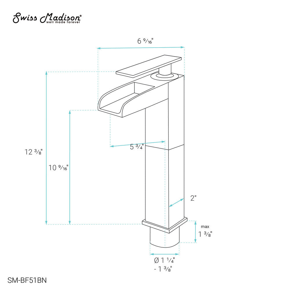 Concorde Single Hole, Single-Handle, High Arc Waterfall, Bathroom Faucet in Brushed Nickel