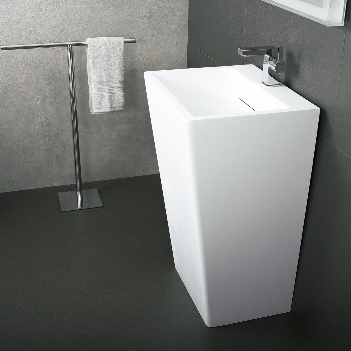 DAX Solid Surface Rectangular Pedestal Freestanding Bathroom Basin, Matte White DAX-AB-1384