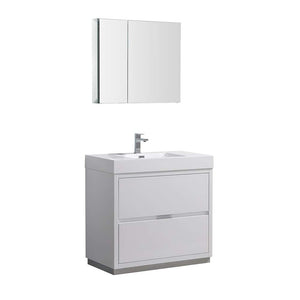 Fresca FVN8436WH Fresca Valencia 36" Glossy White Free Standing Modern Bathroom Vanity w/ Medicine Cabinet