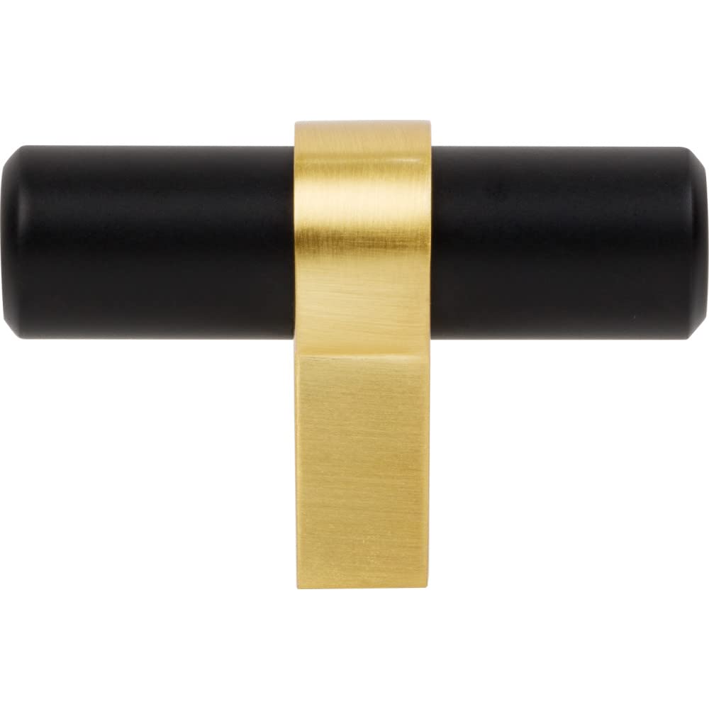 Jeffrey Alexander 51MBBG 2" Overall Length Matte Black with Brushed Gold Key Grande Cabinet "T" Knob