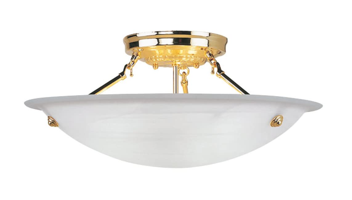 Livex Lighting 4274-02 Flush Mount with White Alabaster Glass Shades, Polished Brass