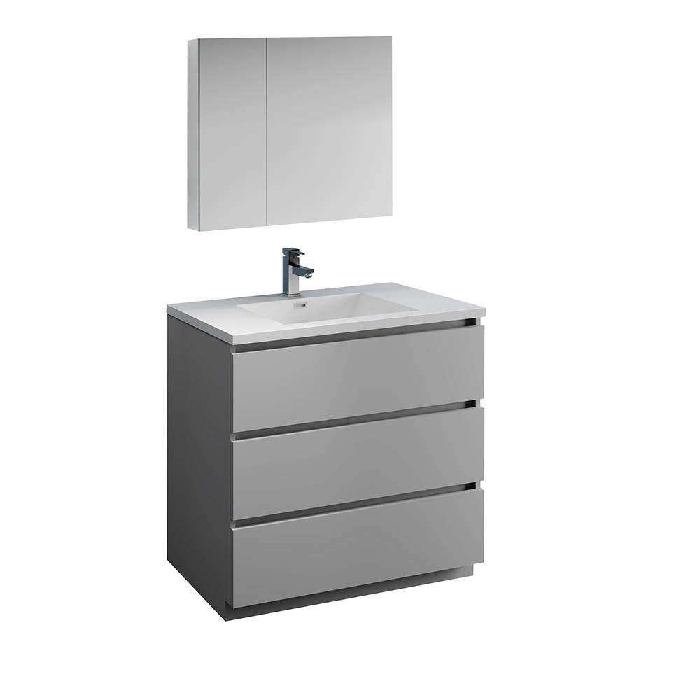 Fresca FVN9336GR Fresca Lazzaro 36" Gray Free Standing Modern Bathroom Vanity w/ Medicine Cabinet