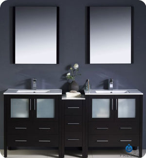 Fresca FVN62-301230ES-UNS Fresca Torino 72" Espresso Modern Double Sink Bathroom Vanity w/ Side Cabinet & Integrated Sinks