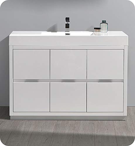 Fresca FCB8448WH Fresca Valencia 48" Glossy White Free Standing Single Sink Modern Bathroom Cabinet