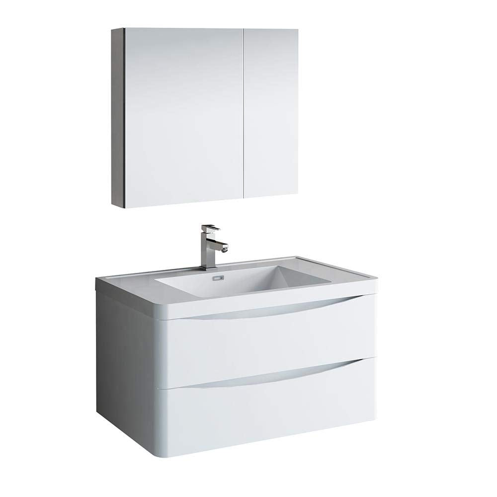 Fresca FVN9036WH Fresca Tuscany 36" Glossy White Wall Hung Modern Bathroom Vanity w/ Medicine Cabinet