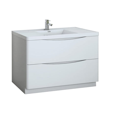 Fresca FCB9148WH-I Fresca Tuscany 48" Glossy White Free Standing Modern Bathroom Cabinet w/ Integrated Sink