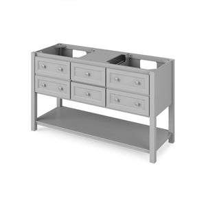Jeffrey Alexander VKITADL60GRWCR 60" Grey Adler Vanity, double bowl, White Carrara Marble Vanity Top, two undermount rectangle bowls