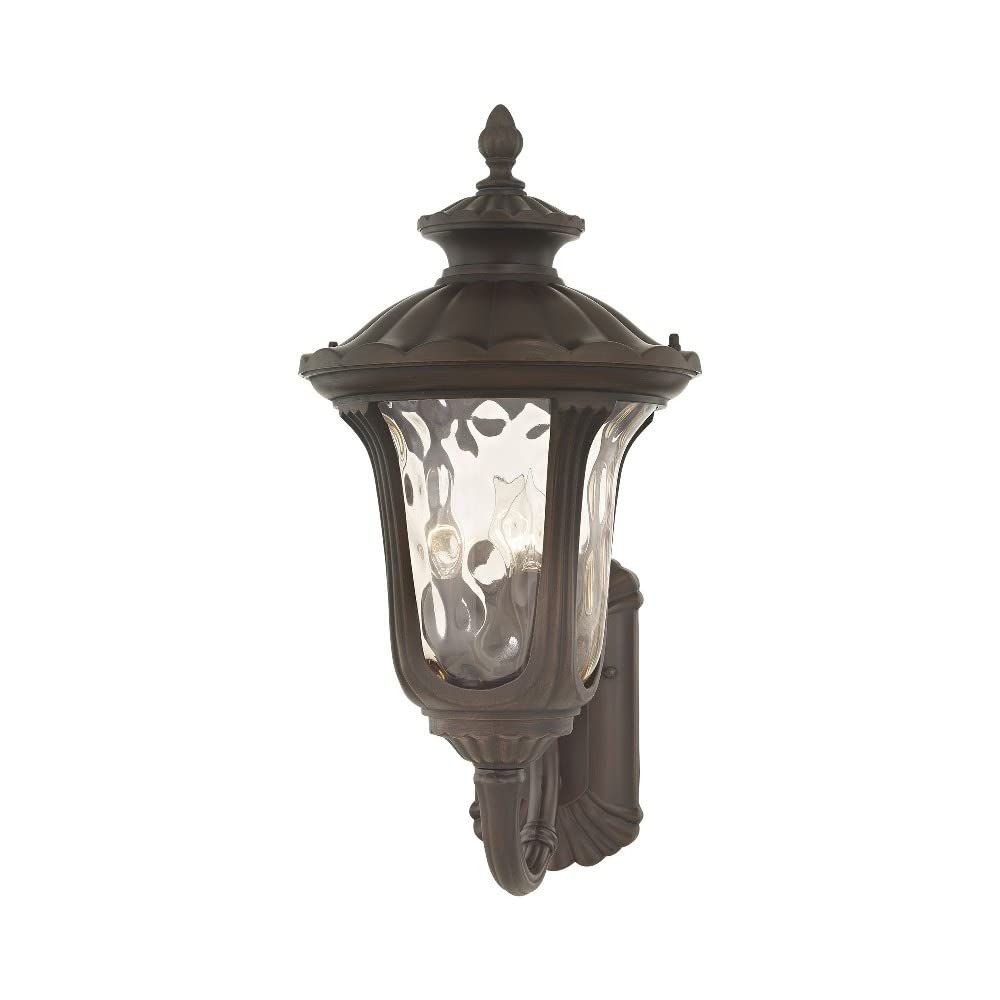 Livex Lighting 7656-58 Outdoor Wall Lantern with Hand Blown Light Amber Water Glass Shades, Imperial Bronze