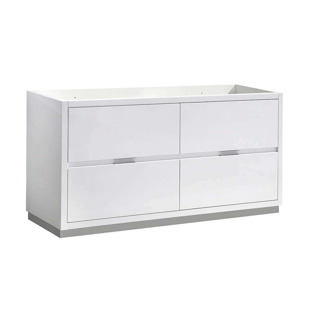 Fresca FCB8460WH-D Fresca Valencia 60" Glossy White Free Standing Double Sink Modern Bathroom Cabinet