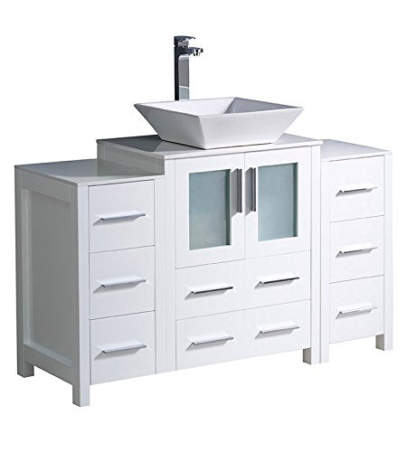 Fresca FCB62-122412WH-CWH-V Fresca Torino 48" White Modern Bathroom Cabinets w/ Top & Vessel Sink