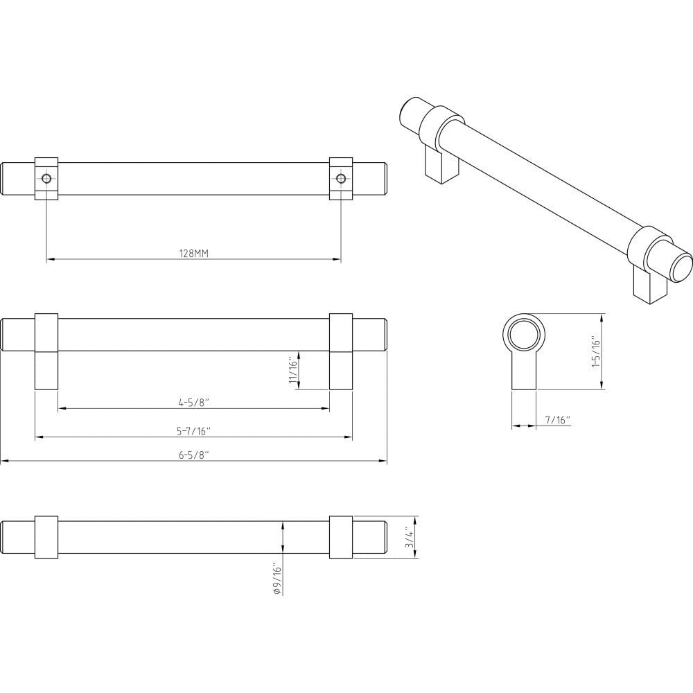Jeffrey Alexander 5128MBBG 128 mm Center-to-Center Matte Black with Brushed Gold Key Grande Cabinet Bar Pull