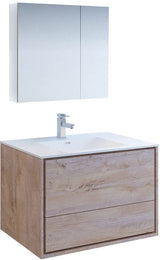 Fresca FVN9236RNW Fresca Catania 36" Rustic Natural Wood Wall Hung Modern Bathroom Vanity w/ Medicine Cabinet