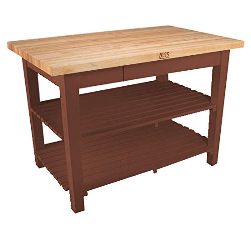 John Boos C6024C-2S-CR Classic Country Worktable, 60" W x 24" D 35" H, with Casters and 2 Shelves, Cherry Stain