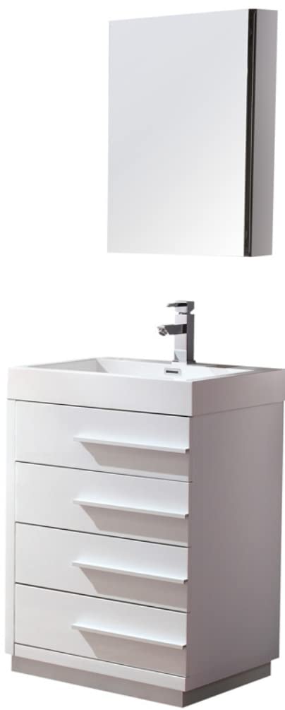 Fresca FVN8024WH Fresca Livello 24" White Modern Bathroom Vanity w/ Medicine Cabinet