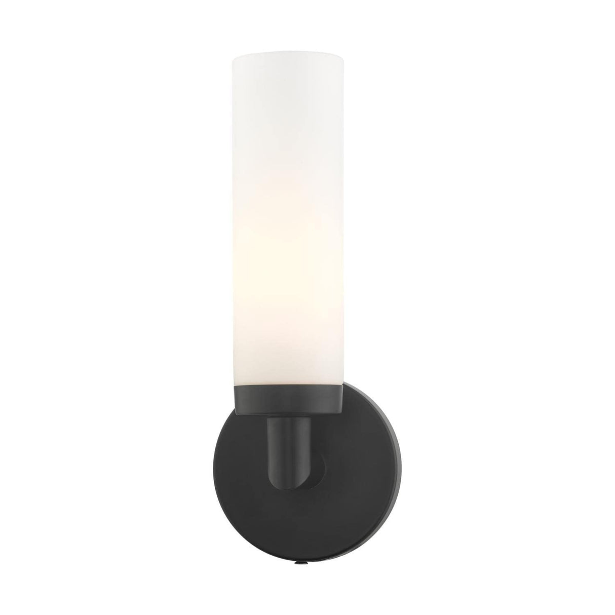 Livex Lighting 10103-04 Aero Collection ADA 1-Light Wall Sconce Light with Satin Opal White Glass Cylinder Shade, Black, 4.25 x 11