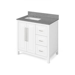 Jeffrey Alexander VKITCAD36WHSGR 36" White Cade Vanity, left offset, Steel Grey Cultured Marble Vanity Top, undermount rectangle bowl