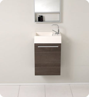 Fresca FVN8002GO Fresca Pulito 16" Small Gray Oak Modern Bathroom Vanity w/ Tall Mirror