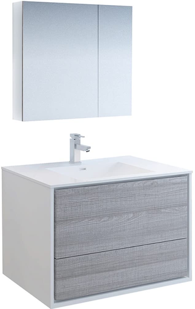 Fresca FVN9236HA Fresca Catania 36" Glossy Ash Gray Wall Hung Modern Bathroom Vanity w/ Medicine Cabinet