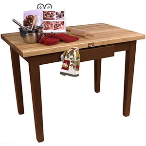 John Boos C4824C-D-CR Classic Country Worktable, 48" W x 24" D 35" H, with Casters and Drawer, Cherry Stain